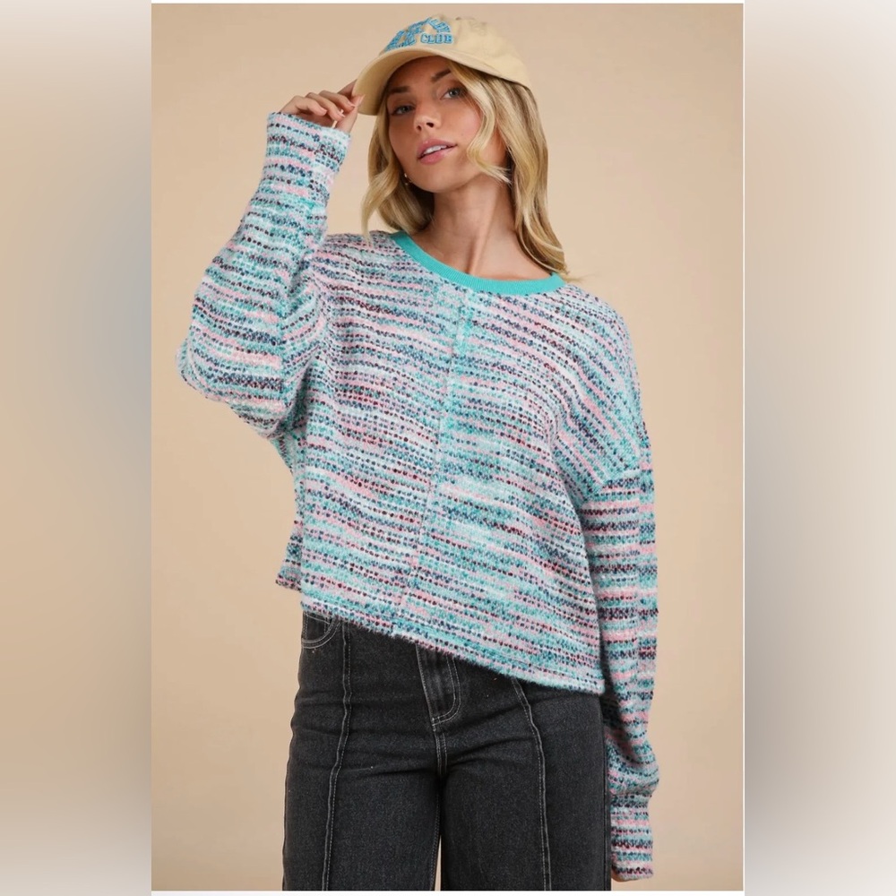 Chic Striped Sweater in Blue and Pink